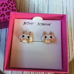 Betsey Johnson Cat Earrings with Rhinestones. New